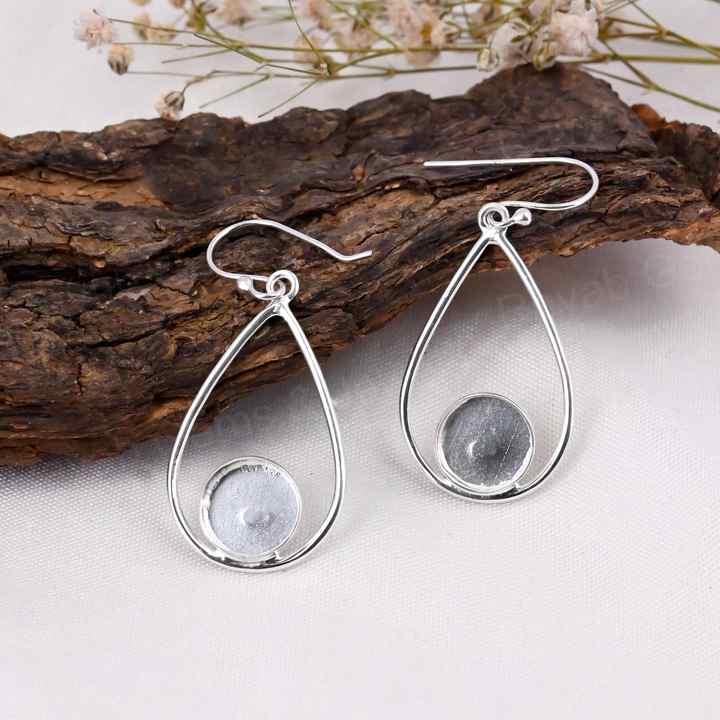 Handmade 925 Silver 10mm Round Cup Blank Bezel Collet Charm Earrings Gemstone Cabochon Setting Ashes & Resin Breast Milk Jewelry