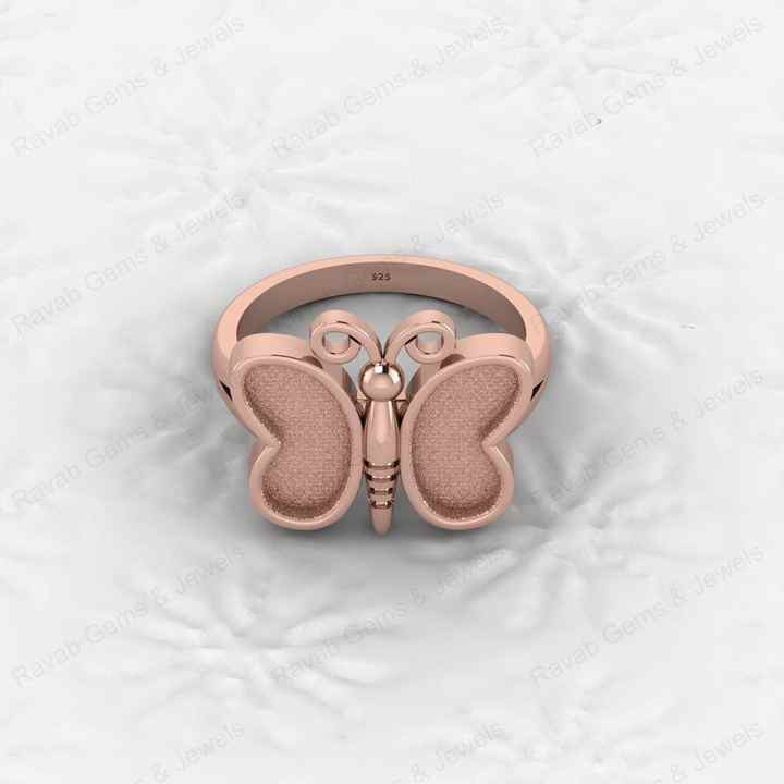 925 Sterling Silver Semi Mount Butterfly Ring Empty Blank for DIY Inlay With Mountain Base Without Stone Keepsake Jewelry