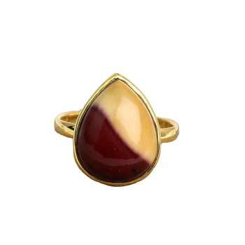 New Arrival Women's Fine Gold Plated 925 Sterling Silver Bezel Ring Handmade With Natural Mookaite Gemstone Pear Shape Wholesale