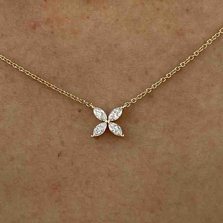 Mother's Day Sale Solid 925 Sterling Silver Marquise Brilliant Cut Lab-Diamond Clover Design Necklace For Women's Gifted Jewelry
