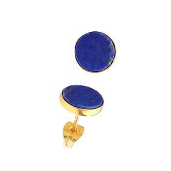 High Quality Handmade 925 Sterling Silver 18K Gold Plated Natural Lapis Lazuli 12mm Smooth Dangle Earrings Women Fine Stud Ring