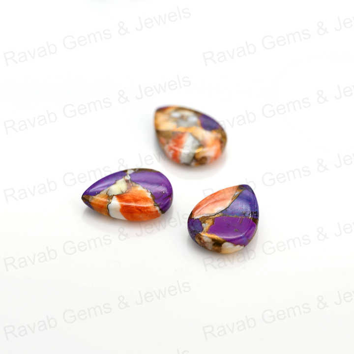 Best Selling 16x22mm Natural Purple Spiny Oyster Pear Shape Cabochon Gemstone Hand Polish Loose Stone for Making Fine Jewelry