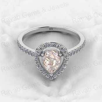 Best Selling 18K Gold Plated Genuine 925 Silver Halo CZ Ring for Women Ethiopian Opal Copper Pear Diamond Fine Bezel Setting