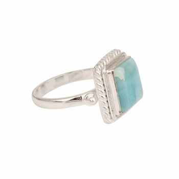 Best Quality Handmade Boho Style Square Shape Ring Genuine 10mm Dominican Larimar Gemstone Set in Genuine Sterling Silver