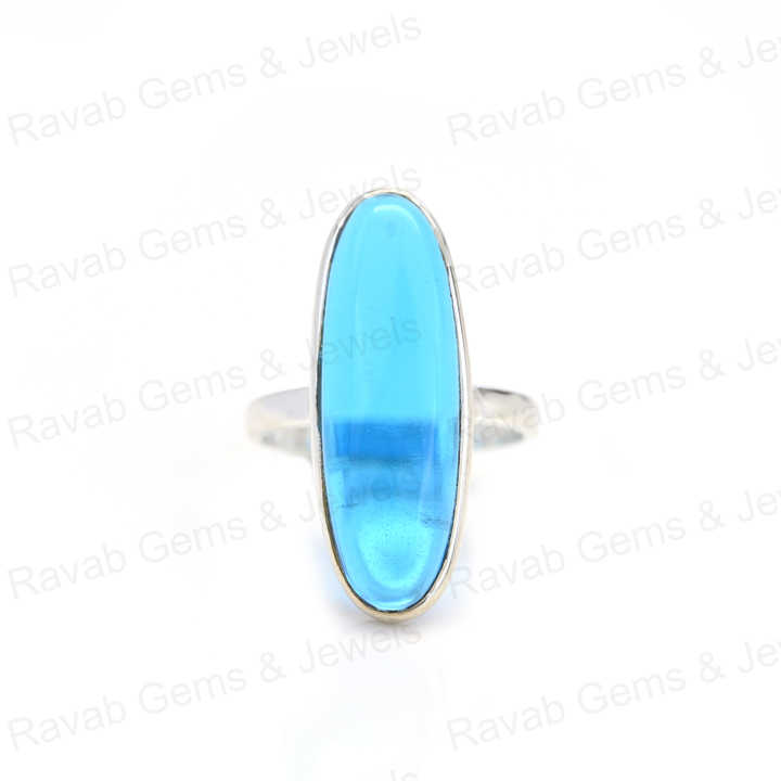 Top Selling Solid 925 Sterling Silver Blue Topaz Quartz 10x30mm Long Oval Bezel Setting Ring for Women Fine Handmade Jewelry