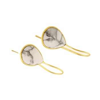 Handmade Indian 925 Sterling Silver Fine Dangle Earrings Natural White Howlite Gemstone With Gold Plating Wholesome Jewelry