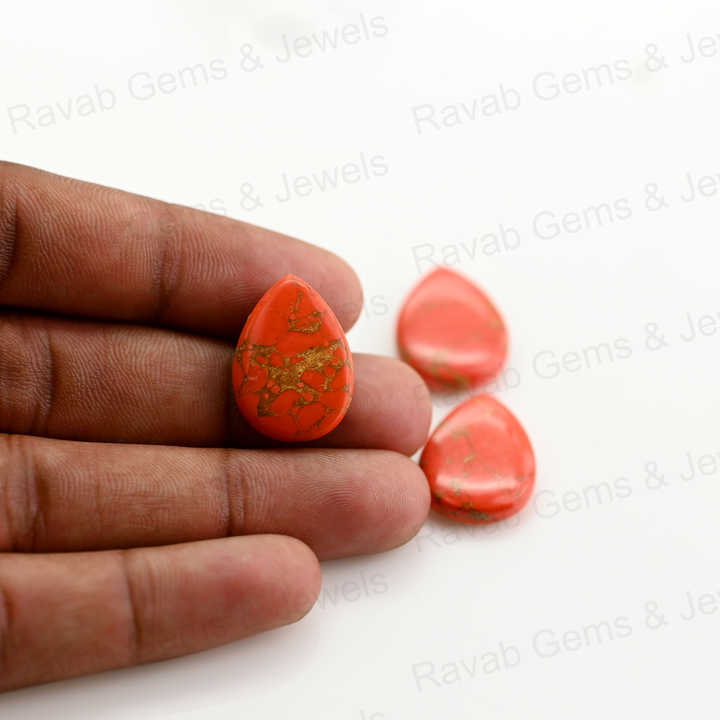 Top Rare Quality 16x22mm Natural Mohave Red Copper Turquoise Pear Shape Cabochon Hand Polish Gemstone for Making Fine Jewelry