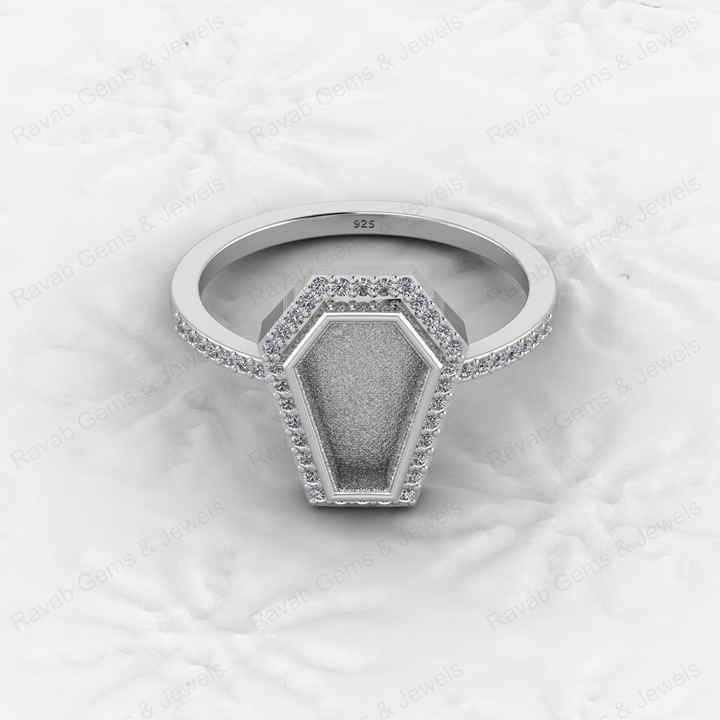 Custom Design 925 Sterling Silver Coffin Shape CZ Semi Mount Blank Setting Ring for Gemstone Findings Without Stone Jewelry