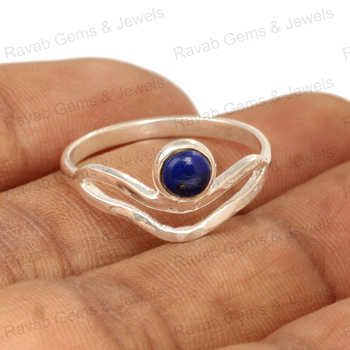 Top Quality Attractive Designer Women's Ring 8mm Natural Lapis Lazuli Gemstone Solid 925 Sterling Silver 925 Sterling Fine