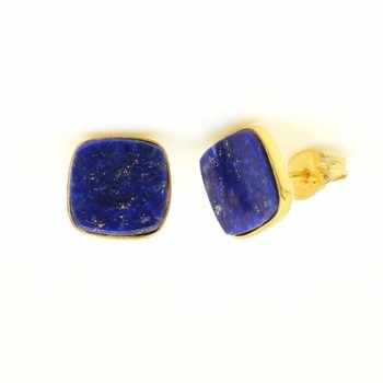 Wholesale 925 Sterling Silver Natural Lapis Lazuli Fine Stud Earrings Handmade 18K Gold Plated Gemstone Jewelry Unisex Parties