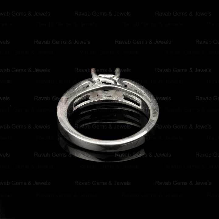 925 Sterling Solid Silver 6mm Round Pattern Pre Notched Semi Mount Blank Prong Setting Ring for Keepsake DIY Jewelry Supplies
