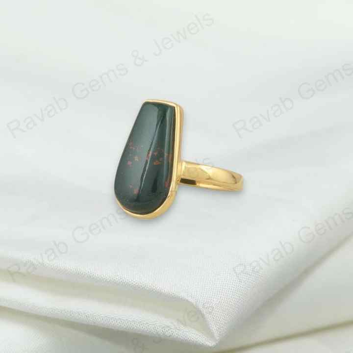 Top Selling Handmade 925 Silver Gold Vermeil Eternity 10x17mm Genuine Bloodstone Coffin Shape Women Ring Fine Jewelry Supplier