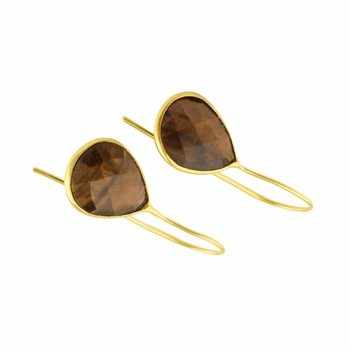 High Quality Women's 925 Sterling Silver 18K Gold Filled Genuine Tiger Eye Checker Cut 10x14mm Pear Drop Dangle Earrings