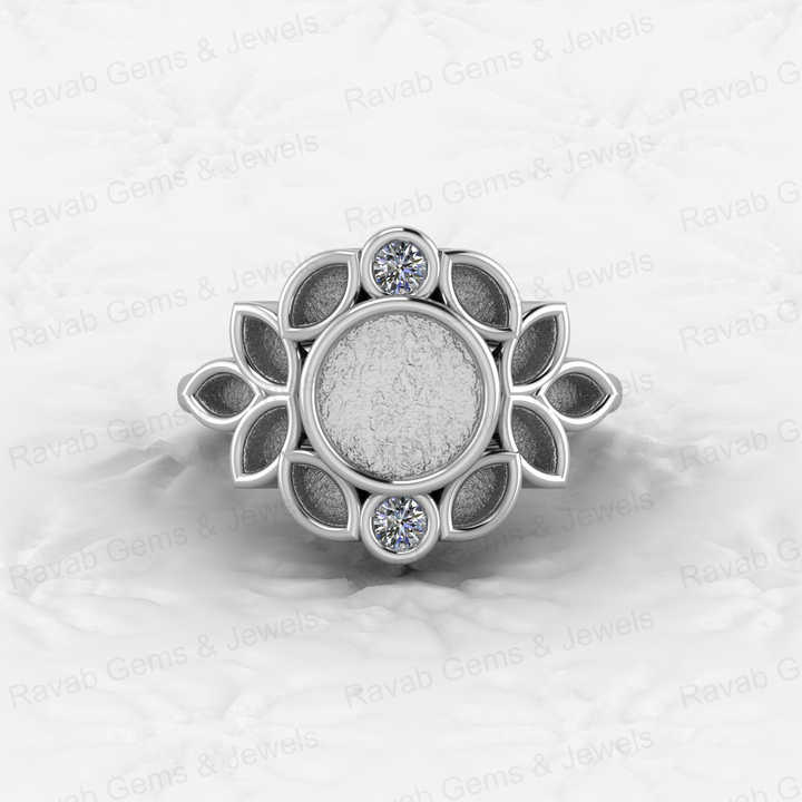 Solid 925 Sterling Silver 8mm Round & Micro Marquise CZ Semi Mount Blank Bezel Base Ring Setting for Resin Ashe Keepsake Jewelry