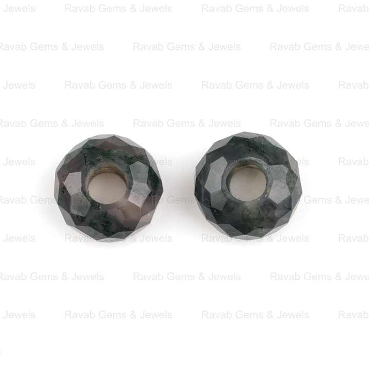 14X8mm Genuine Polish Green Moss Agate Fancy Stylist Faceted Rondelle 5mm Size Big Hole Loose Gemstone Beads for Making Jewelry