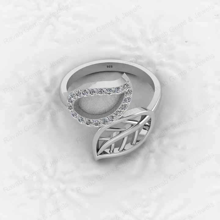 Genuine 925 Silver Nature Inspired Leaf With CZ Semi Mount Blank Setting Ring Good for Resin & Ashes Work Keepsake DIY Jewelry
