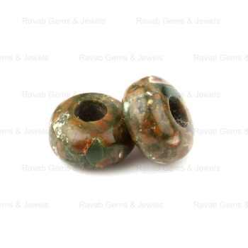 High Quality 14x8mm Rondelle Briolette Natural Smooth Rhyolite Rainforest Jasper Big Hole Gemstone Beads for Making Jewelry