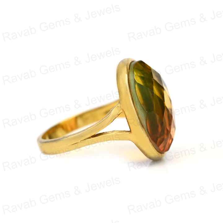 Christmas 925 Sterling Silver Bio Color Tourmaline Ring for Women 10x14mm Oval Shape Bezel Setting 18k Gold Rhodium New Design