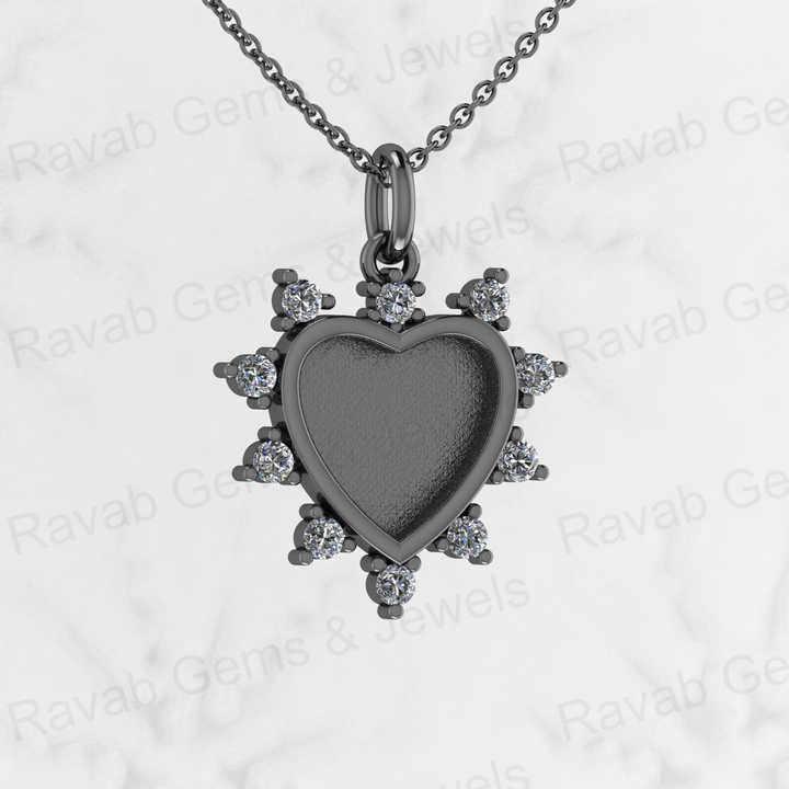 Solid 925 Silver 12mm Set Heart Semi Mounting CZ Setting Charm Pendant for Resin & Ashes Work Memorial DIY Jewelry Findings