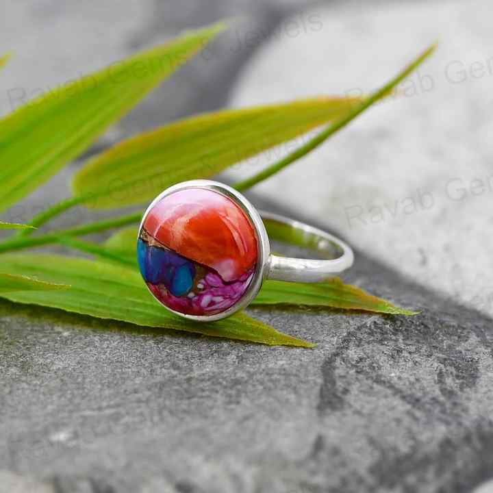 Best Selling 12mm Mohave Mix Oyster Copper Turquoise Gemstone 925 Silver Handmade Round Shape Bezel Ring Fine Jewelry For Women