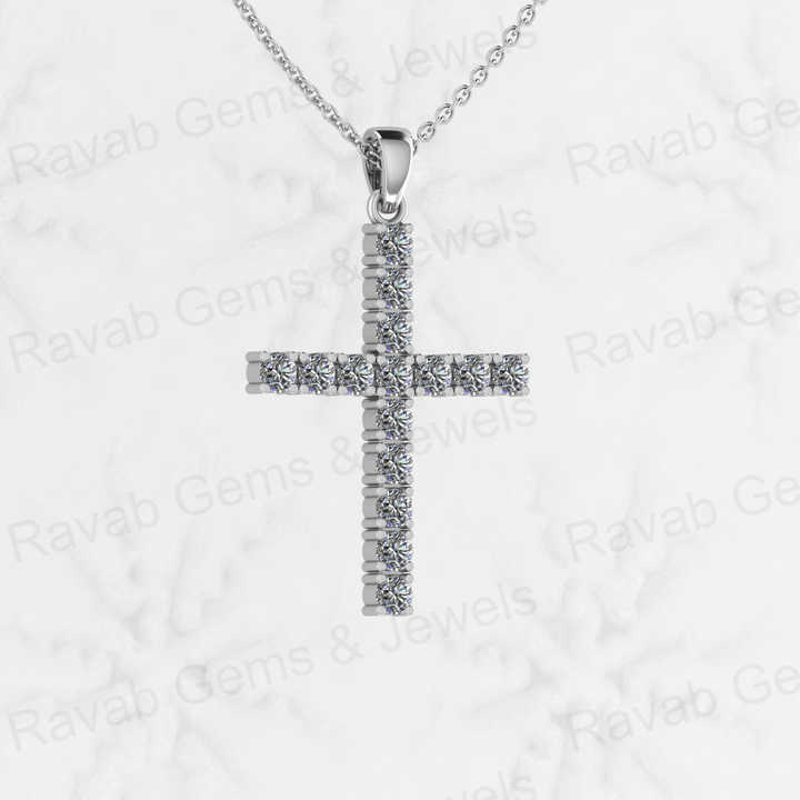 Genuine 925 Sterling Silver 35mm Long Cross CZ Diamond Micro Pave Set Hip Hope Pendant 18" Necklace Keepsake Handmade Jewelry