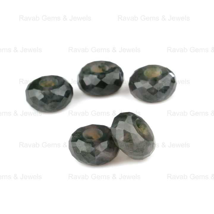 High Quality 14X8mm Green Moss Agate Faceted Rondelle Beads 5mm Size Big Hole Loose Gemstone Stylist for Jewelry Making