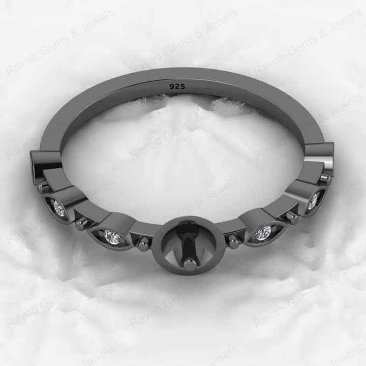 Solid 925 Sterling Silver CZ Sides 6mm Round Solitaire Semi Mount Setting Ring for Resin & Ashes Breastmilk DIY Jewelry Findings