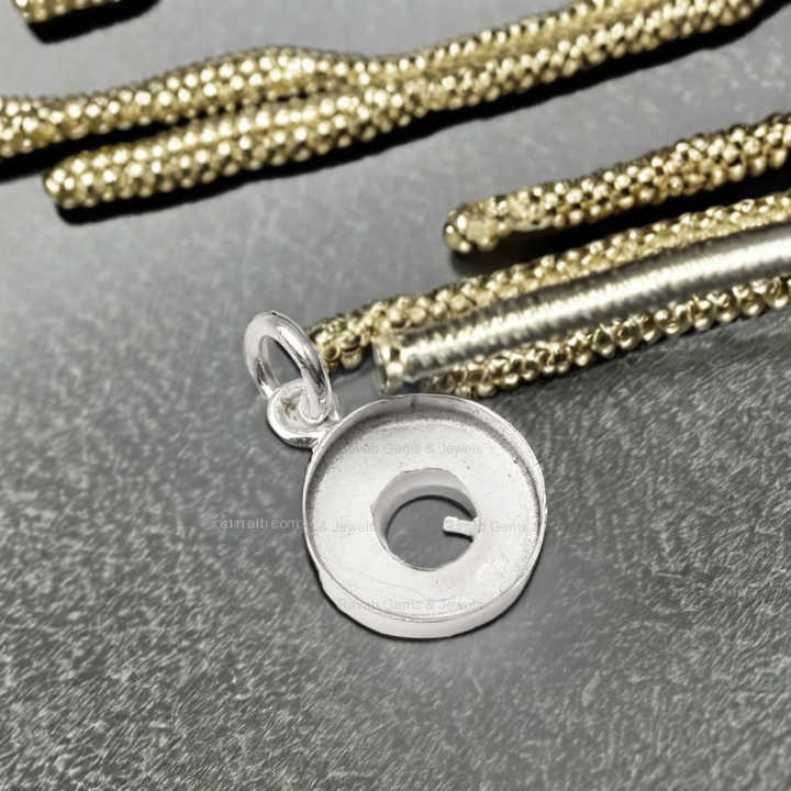 Top Quality 925 Sterling Silver 10mm Round Collet Bezel Cup Blank Mounting Charm Pendant Setting for Making DIY Jewelry Finding