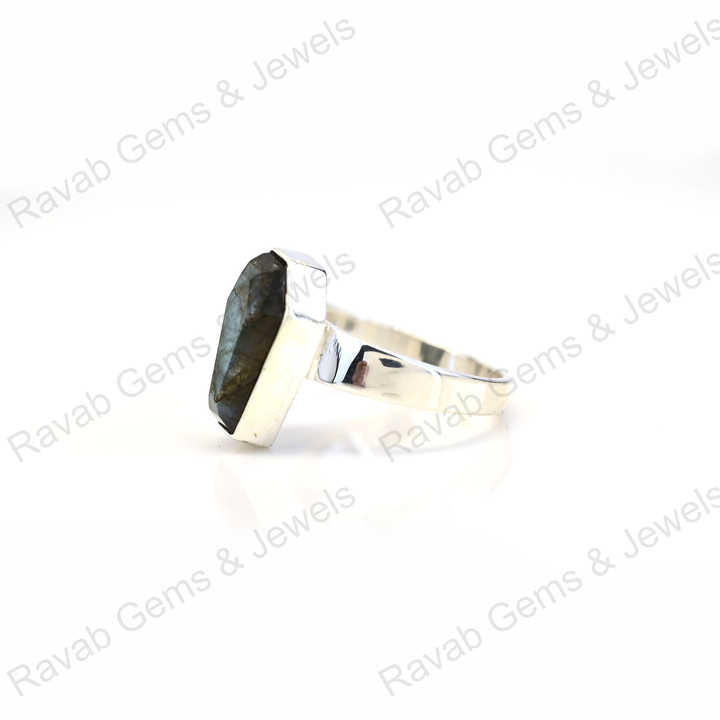 New Arrival Solid 925 Sterling Silver Natural Greenish Labradorite Coffin Fancy Shape Bezel Setting Ring for Women Jewelry