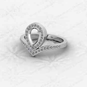 Genuine 925 Sterling Silver 7x9mm Pear Shape Semi Mount Ring Blank Setting for DIY Engagement Party Jewelry & Keepsake