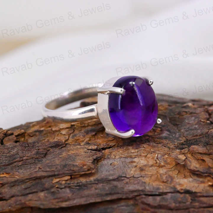 Top Selling 925 Silver Dainty Women Ring 10x14mm Oval Natural Purple Amethyst Handmade High Polished Prong Setting Fine Jewelry