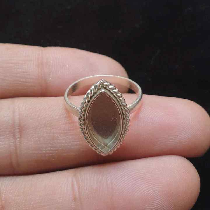 Solid 925 Sterling Silver Marquise Blank Component Bezel Cup Setting Semi-Mount Blank Setting Simple Band Fine Ring For Women