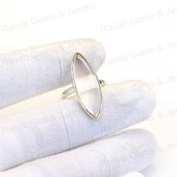 Best Selling 925 Sterling Silver Solid & Handmade 10x30mm Marquise Bezel Setting Crystal Ring for Women Daily Wear Jewelry