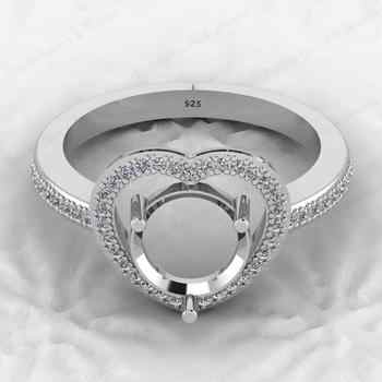 Best Selling 925 Sterling Silver 8mm Heart Design Semi Mount Prong Setting Ring Ladies Love Symbol Jewelry Findings & Components