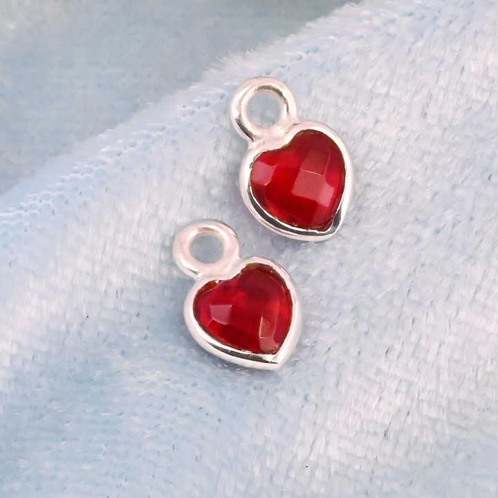 Superb Genuine Solid 925 Sterling Silver Garnet Hydro Checker Cut 5mm Dainty Minimalist Heart Charm For Making Women Necklace