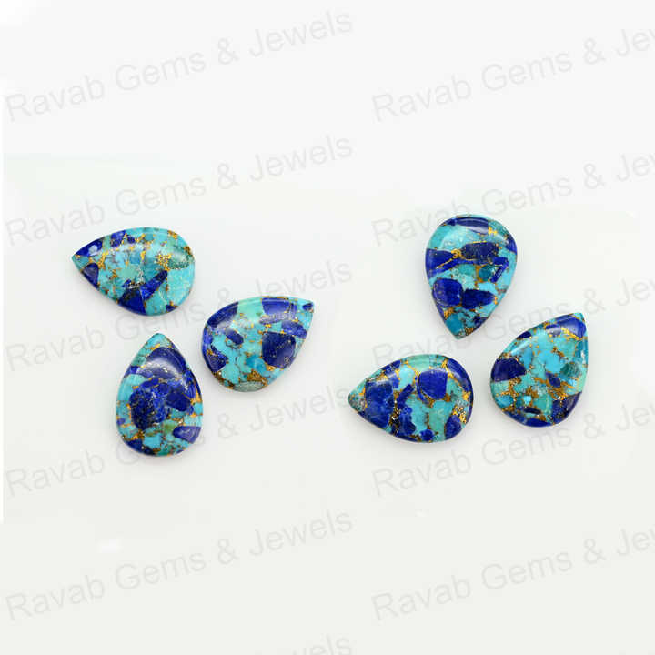 Top Selling 16x22mm Mohave Lapis Lazuli Copper Turquoise Pear Shape Cabochon Gemstone Hand Polish Loose Stone for Making Jewelry