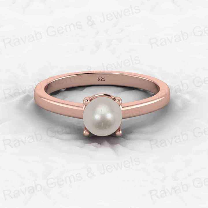 Best Selling Genuine 925 Silver Gold Vermeil Solitaire Eternity 6mm Fresh Water Pearl Prong Setting Ring Fine Jewelry for Women