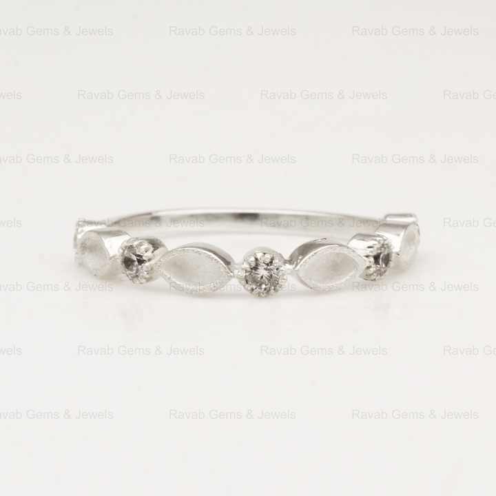Genuine 925 Silver 2x4mm Marquise With CZ Half Eternity Semi Mount Blank Setting Ring Good for Keepsake Breastmilk Jewelry