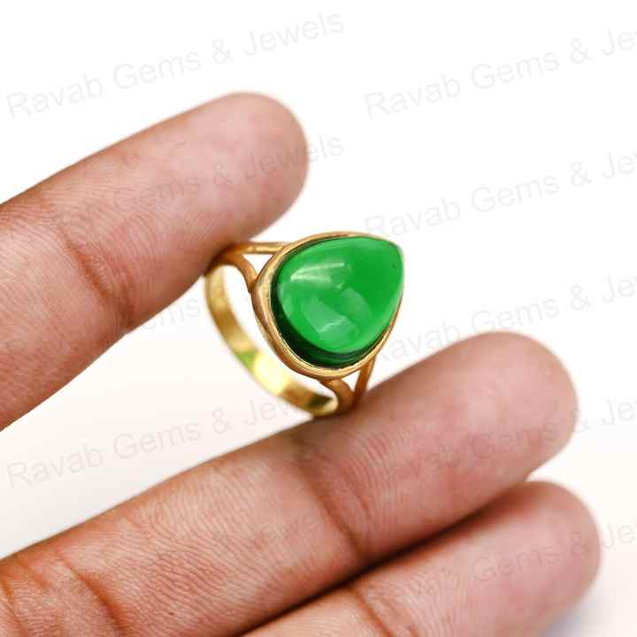 New Arrival Solid 925 Sterling Silver Chrome Diopside Hydro Pear Cabochon 10x14mm Bezel Setting 18k Gold Filled Ring for Women