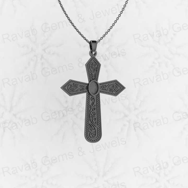 High Quality 925 Sterling Silver 50mm Floral Cross Semi Mounting Blank Setting Charm Pendant Good for Gemstone Jewelry Findings