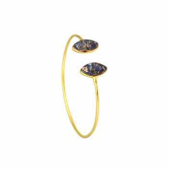 Beautiful Design Natural Lapis Lazuli Copper Gemstone Bezel 18k Gold Plated Sterling Silver Cuff Adjustable Gypsy Bangle for Her