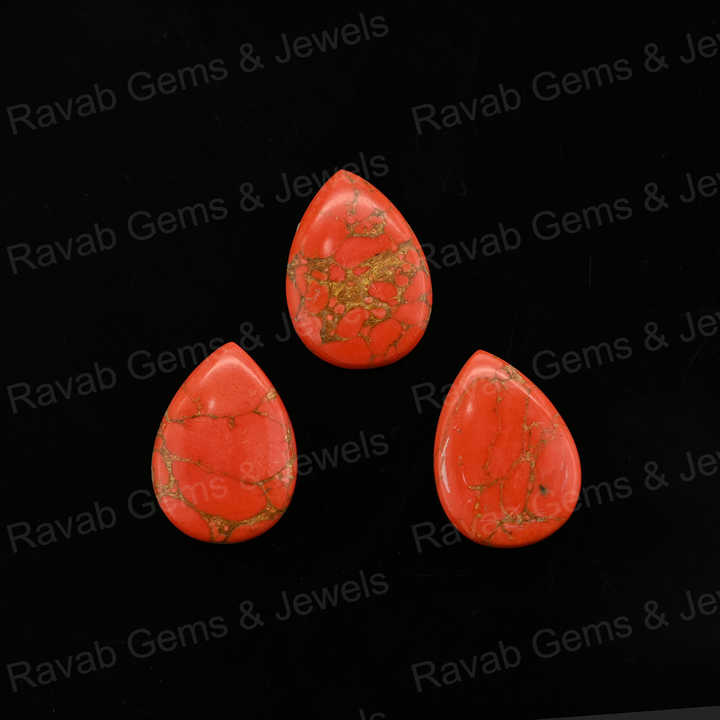Top Rare Quality 16x22mm Natural Mohave Red Copper Turquoise Pear Shape Cabochon Hand Polish Gemstone for Making Fine Jewelry