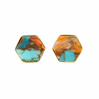 New Design 9mm Mohave Spiny Oyster Copper Turquoise Genuine Silver 18K Gold Plated Dainty Stud Earrings for Women Fine Jewelry