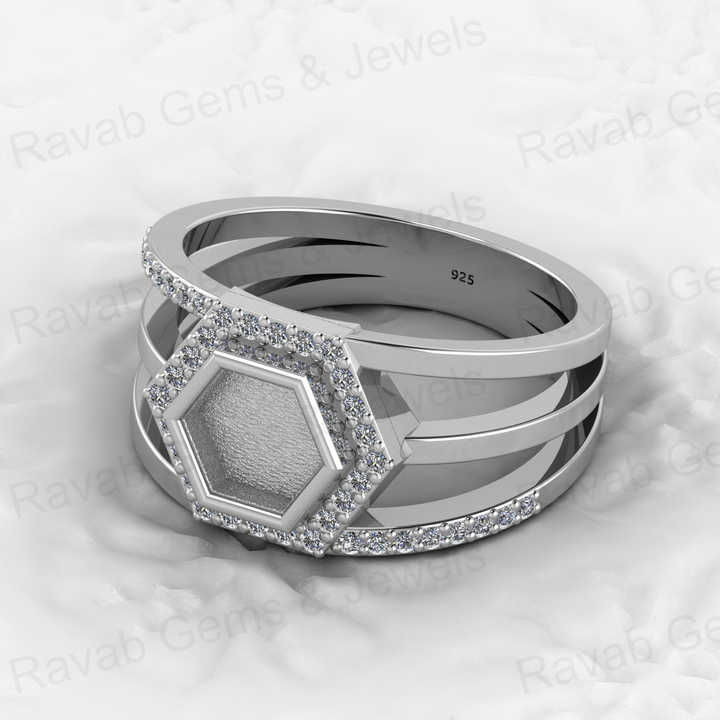 Genuine Solid 925 Sterling Silver 6mm Hexogen Shape Semi Mount Blank Setting Ring Good for Ashes & Resin Work Breastmilk Jewelry