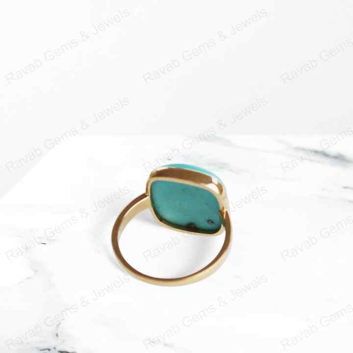 Top Quality Genuine 925 Silver Gold Vermeil Eternity 12mm Arizona Turquoise Gemstone Cushion Dainty Ring Fine Jewelry for Women