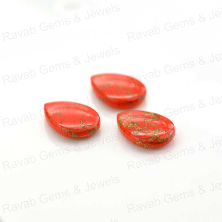 Top Rare Quality 16x22mm Natural Mohave Red Copper Turquoise Pear Shape Cabochon Hand Polish Gemstone for Making Fine Jewelry