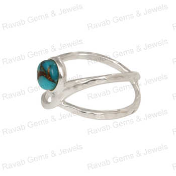 Superb Quality 8mm Solid 925 Sterling Silver Women's Ring Hammered Design Natural Blue Copper Turquoise Double Wedding Party