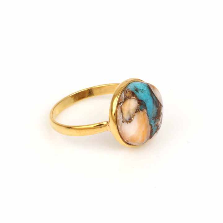 Top Selling Solid 925 Silver 12mm Round Mohave Spiny Oyster Copper Turquoise Gemstone Handmade Boho Ring Fine Jewelry for Women