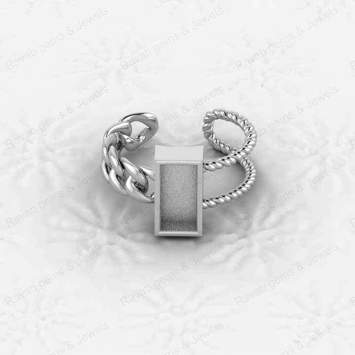 Top Quality 925 Sterling Silver 5x10mm Rectangle Semi Mounting Twisted Band Base Ring Setting for Resin & Ashes Keepsake Jewelry