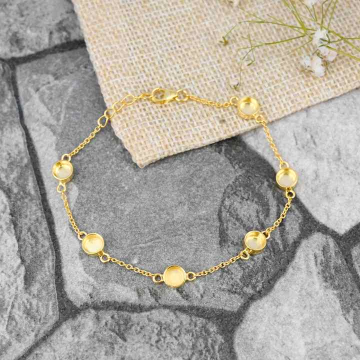 Handmade 925 Silver 18K Gold Plated 5mm Collet Base Breast Milk DIY Ashe Keepsake Bracelet with Zircon Stone Setting Jewelry